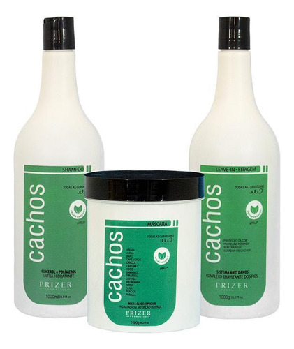 Kit Cachos Shampoo 1l Máscara 1 Kg Leave In Fitagem 1kg