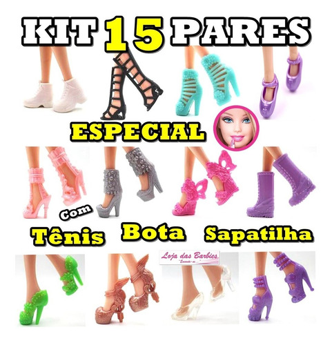 Super Kit 15 Sapatos Boneca Barbie Com Tênis Bota Sapatilha 