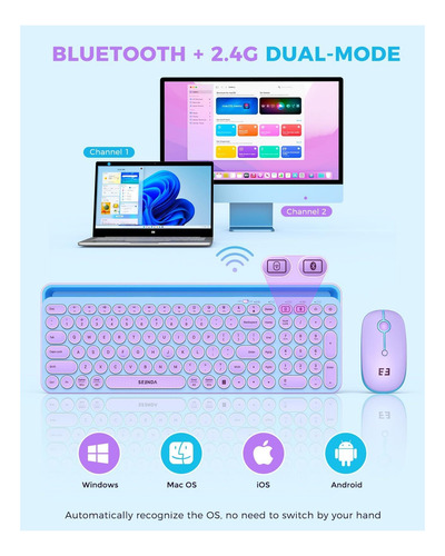Seenda Teclado Y Mouse Bluetooth Para Ipad, Bluetooth + Con Azul Púrpura (kbratón).