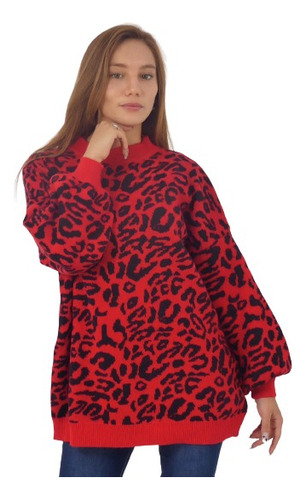 Sueter Animal Print Rojo Oversize