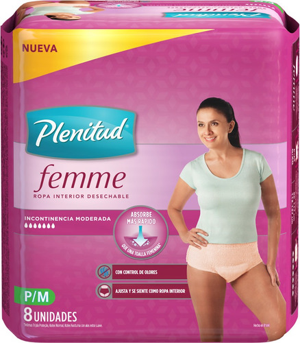 Fraldas para adultos descartáveis Plenitud  Ropa Interior Femme P/M x 8 u