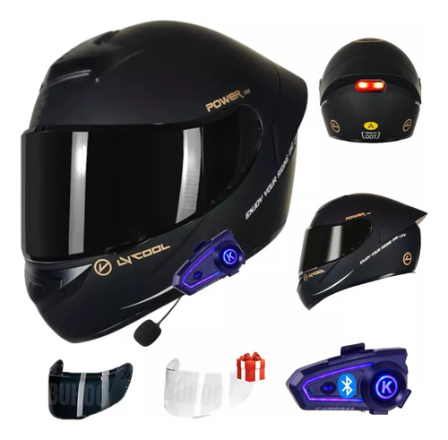 PHOSPHAINO Casco De Moto Certificado Dot Con Bluetooth Luz Led Mate Tamaño M (57-58cm)