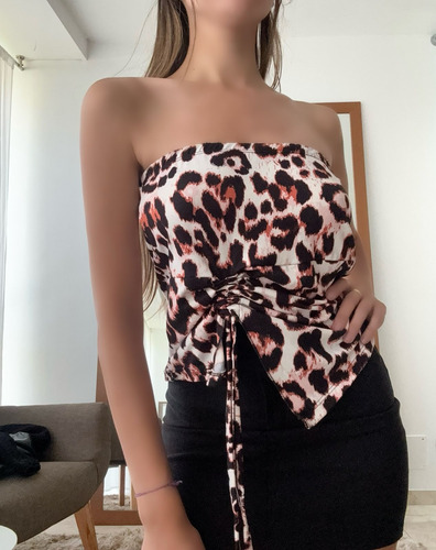 Top Strapless Modal Animal Print Con Frunce Plus Size