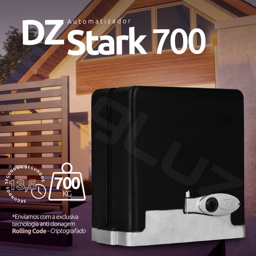 Kit Motor Portao Eletronico Dz Stark 700kg Com 2 Controles E 4 Metros De Cremalheiras Ppa 127v