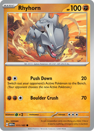 Cartas Pokemon Rhyhorn 111/165 Reverse 151 Mew