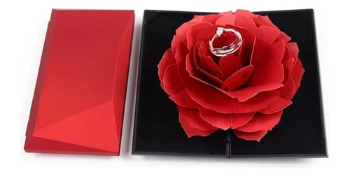 Caja De Anillos De Compromiso De Terciopelo Con Flores Rosas