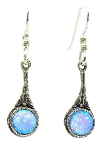 Opal Earrings Silver 925 Blue Opal Dangle Earrings Victorian