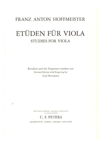 F.a. Hoffmeister: Studies For Viola / Viola - Etuden.