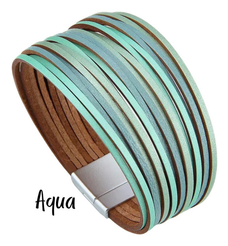 Imagen 10 de 10 de Pulsera Mujer Brazalete Ancho Piel Cuero Broche Magnético