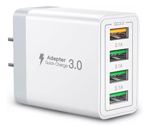 Cargador 4 Puertos Usb 48w Lagom Adaptador Clavija Enchufe Cubo De Carga Rápida 1 Puerto De Qc 3.0 Mas 3 Salidas De Usb Luces Compatibilidad Universal 5v/9v/12v Dispositivos De Android Quick Charge