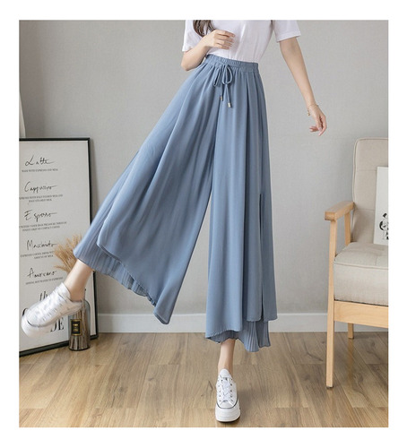 Falda Pantalon Mujer Moda Casual Gasa Cintura Alta Corte A