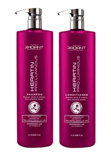 Radiant Shampoo + Acondicionador Keratin Sin Sal 1000ml C/u