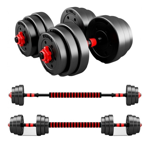 Imagen 4 de 5 de Set De Mancuernas Unibles De 30kg Con Barra De Extension.