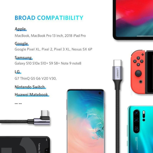 Cable Usb-c A Usb-c | 1 Metro | Conector Con Ángulo
