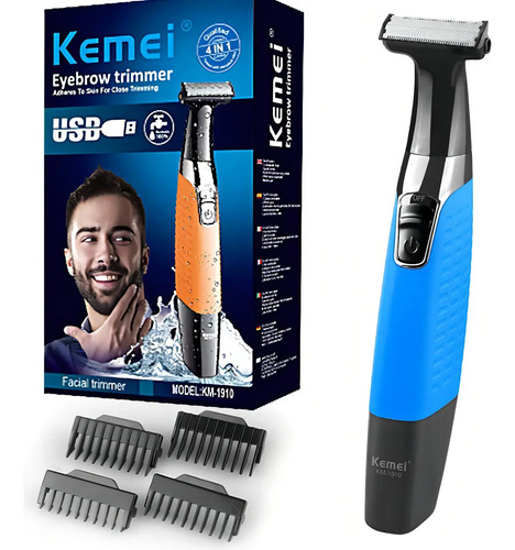Barbeador Elétrico Prova D'água Kemei Azul