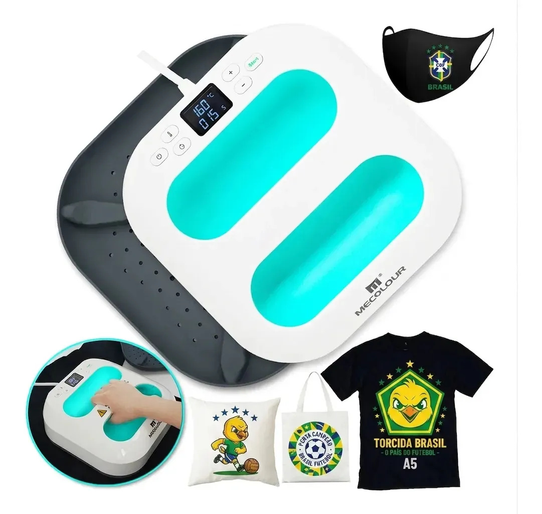 Prensa Térmica Mecolour Azul 23x23cm Sublimação DTF Camiseta