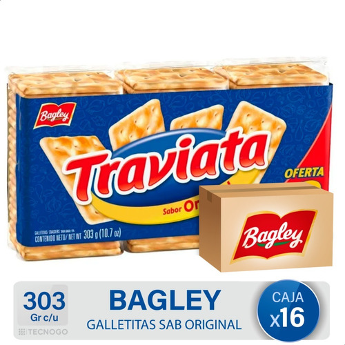 Caja Galletitas Crackers Traviata Blister Bagley Tripack