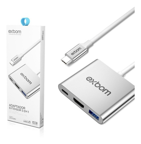 Adaptador Extensor 3 Em 1 Hdmi Usb-c Usb 3.0 Pd 4k Uhd Exbom