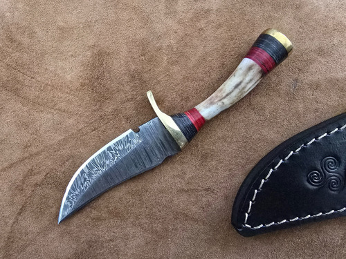 Cuchillo Para Camping Hecho A Mano Acero Damasco A30 Marrón Claro