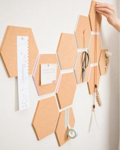 Imagen 3 de 5 de Pared Corcho Hexágonos X 18uni.4mm Decoración Plancha Pared