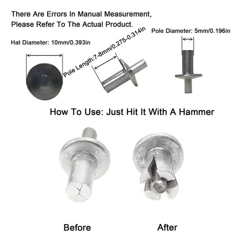 100 Piezas De Remaches De Aleación De Aluminio Hammer Drive