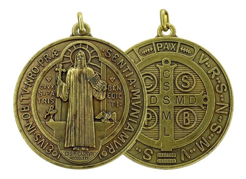 Medalla San Benito Protector Todo Mal Ojo Bronce 50mm Italy