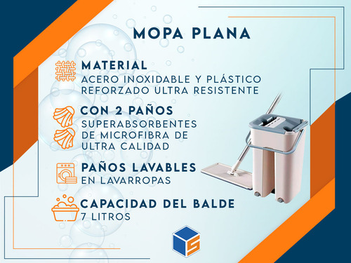Trapeador Balde Escurridor 2 Mopas Paños Plana Limpieza 360°