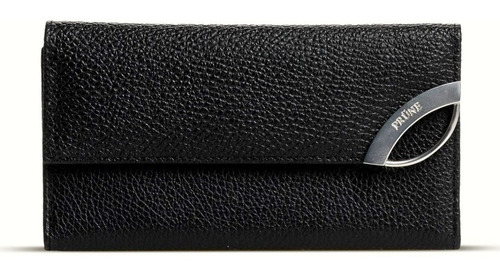Billetera Prüne Katy con diseño Graneado color negro de cuero - 9cm x 17cm