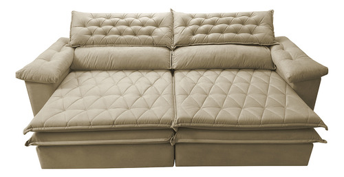 Sofá Retrátil e Reclinável Molas Ensacadas Cama inBox Botonê 2,12m Espuma Viscoelástico Suede Bege
