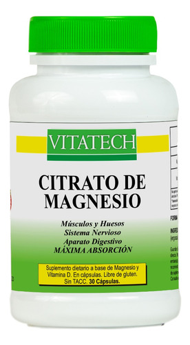 Citrato De Magnesio X 30 Cápsulas Vitatech 