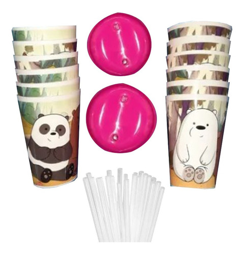 Vaso Pitillo Infantil Osos Escandalosos X12 Unidades