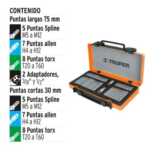 Juego Set Puntas 42 Pza Enc 1/2 Truper +adaptadores +estuche