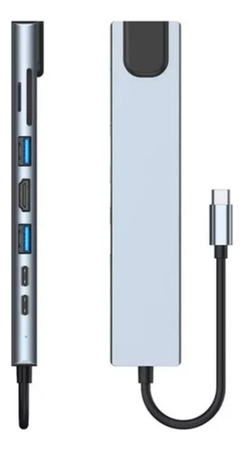 Hub 8 En 1 Usb C Usb 3.0 Hdmi 4k Pd Tf Sd Rj45 Lan 100mbps