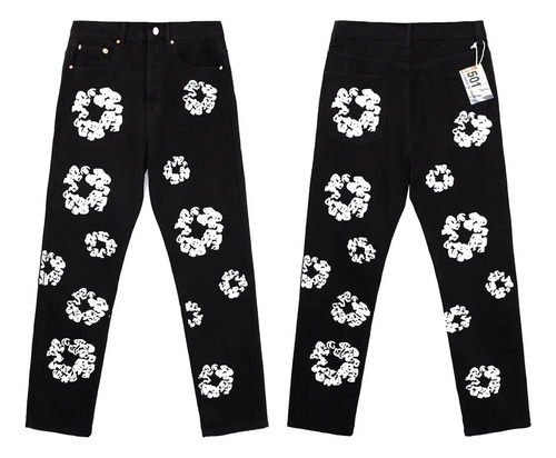 Pantalones Casuales De Jeans De Algodón Con Estampado De Lla