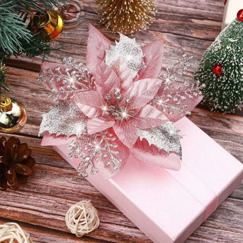 Ff 20 Piezas Flores Navideñas Artificiales Con Purpurina