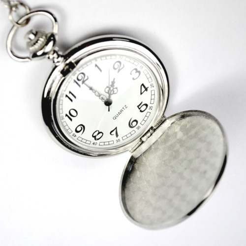Reloj De Bolsillo Vintage Plateado Con Cadenilla