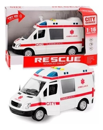 Ambulancia Camioneta Con Luz Y Sonido Escala 1:16 Magnific