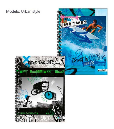 Cuaderno A5 Mooving Urban Style 16x21 Espiral Tapa Dura 80h Color Surf