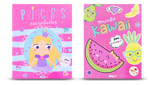 2 Libros Para Colorear Princesas Encantadas + Mundo Kawaii