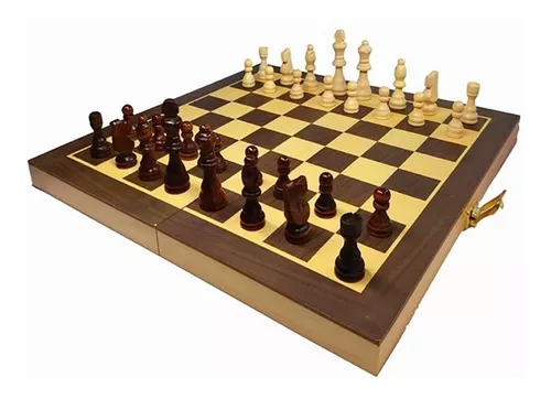 Jogo de xadrez Dobrável Peças e Tabuleiro em Madeira 24 x 24 em