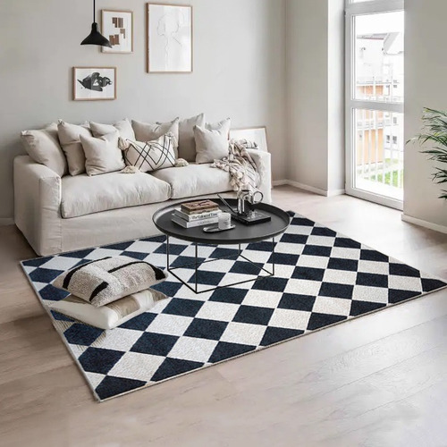 Alfombra Carpeta Visdom Gama Negro Y Natural 160x235 Moderna Ancho 1.6 M Diseño De La Tela Damero Largo 2.35 M