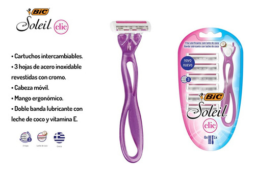 Maquina Afeitar Depilar Mujer Bic Solei Clic + 6 Rep Recarga