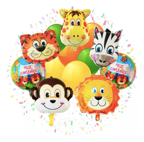 1 Kit De 22 Globos Decorativos Zoologico Animales Cumpleaños