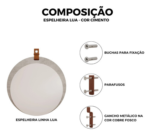 Espelho Lua Decorativo C/ Alça Cimento Mgm Móveis