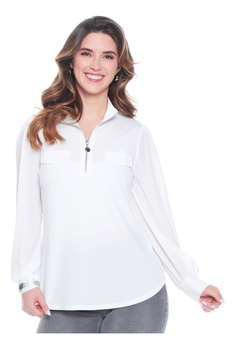 Blusa Wados Solida Scote V Con Cierre En Bolsillos
