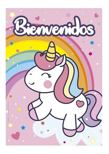 Afiche Bienvenido Unicornio Arco Iris X1ucotillón Personaje 
