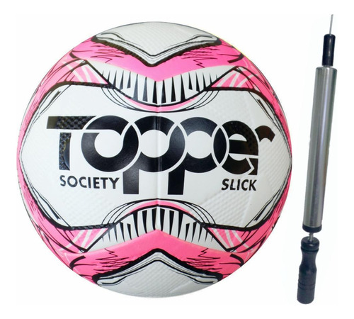 Kit Bola Futebol Society Topper Slick Original Mais Inflador