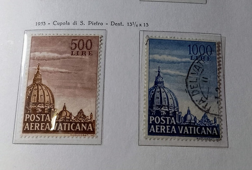 2 Estampillas Vaticano Posta Aerea Yt. 22/23 - 1953