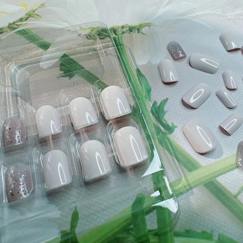 24 Uñas Postizas Cuadradas Cortas A Presión, Color Blanco Cl
