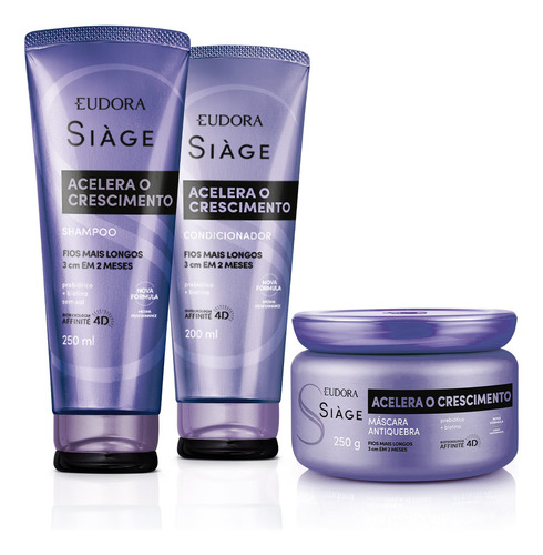 Kit Siàge Acelera o Crescimento: Shampoo 250ml + Máscara Capilar 250g + Condicionador 200ml